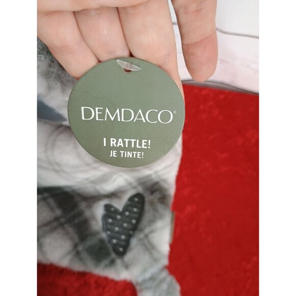 Demdaco Koala Kisses Rattle Blankie 9" X 9" Soft Plush Baby Toy Gray White Plaid - Picture 4 of 8